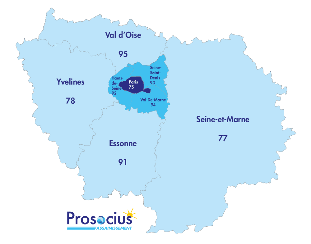 Zone d'interventions de Prosocius Assainissement en Ile-de-France