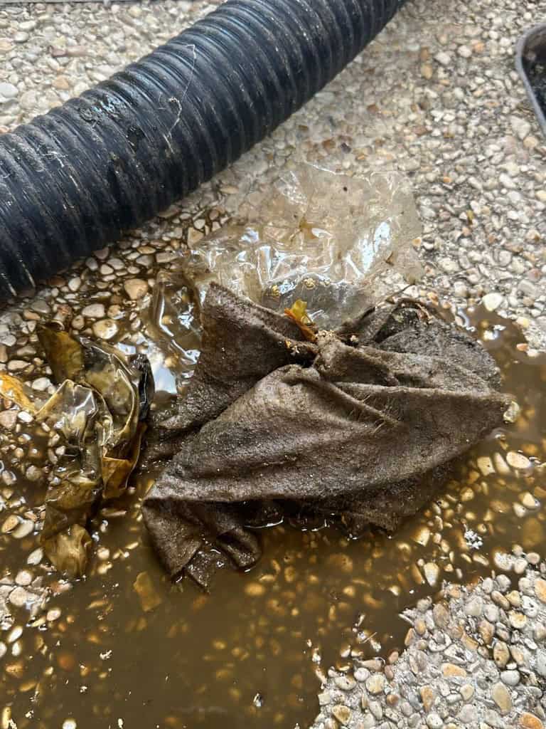 Lingettes retirées d'une canalisation bouchée