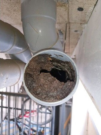 Dépôt de graisse et calcaire obstruant une canalisation PVC